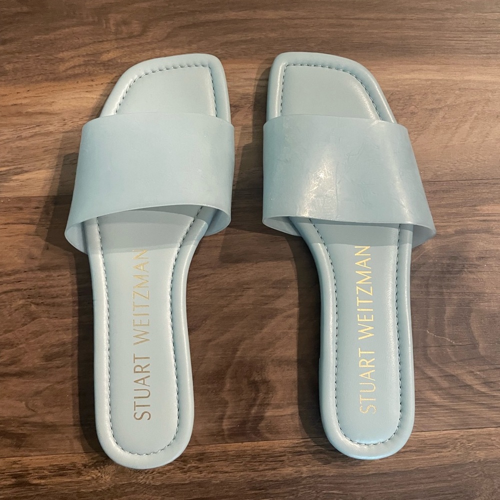 Stuart Weitzman Patent Pale Blue Slide Sandal - Picture 2 of 5